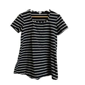 Maternite Maternity Women’s Top Black White Stripes Short Sleeve Size Small
